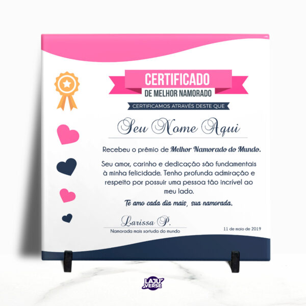 Azulejo Certificado Melhor Namorada Do Mundo v2