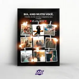 Porta Retrato Led Preto Com Nome e Frase