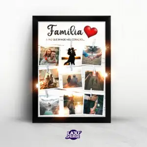 Porta Retrato Led Preto Sobre Família